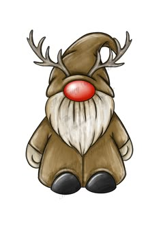 a drawing of a reindeer with red nose and antlers