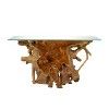 the table is made out of wood and has an animal motif on it's top