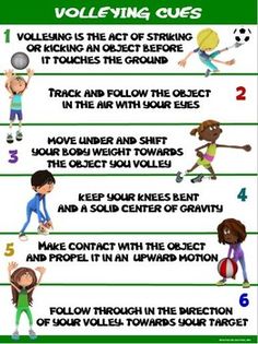 a poster with instructions on how to play volleyball for kids and teenagers in the field