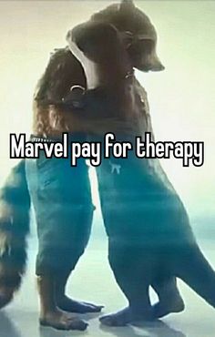 two dogs sitting next to each other with the words marvel pay for therapy