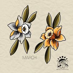 two flowers with the word march on them