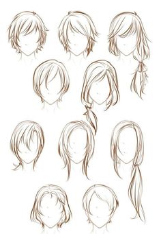 an anime character's head with different hairs and hair styles, including long bangs