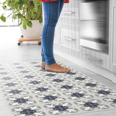 easy to clean kitchen runner mat Vinyl Floor Mats, Vinyl Mat, White Blossom, Slippery When Wet, Pvc Flooring, Vinyl Floor Mat, Geometric Tiles, Floor Cloth, Basement Flooring