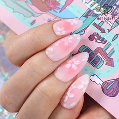 Sakura Nails Acrylic, Sakura Nails Design Simple, Japanese Cherry Blossom Acrylic Nails, Spring Nails Cherry Blossom, Nail Inspo Cherry Blossom, Sakura Inspired Nails, Japanese Spring Nails, Sakura Blossom Nails, Pink Sakura Nails