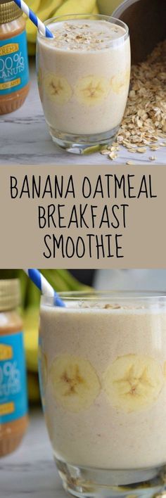 banana oatmeal breakfast smoothie in a glass bowl