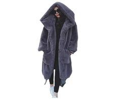 Color: Black, Size: Small Oversized Hooded Fur Coat For Cold Weather, Hooded Faux Fur Coat With Pockets, Oversized Hooded Fur Coat For Winter, Oversized Hooded Outerwear With Faux Fur Lining, Long Cotton Coat, Winter Faux Fur Coat, Oversized Faux Fur Coat, Woman Coat, Womens Faux Fur Coat