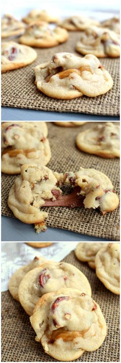 several pictures of cookies with chocolate chips on them