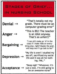 stages of grief Nursing School Quotes, Nursing School Problems, Nursing Student Humor, Nursing Humor, Nurse Scrubs, Nursing School Humor, Pharmacy School