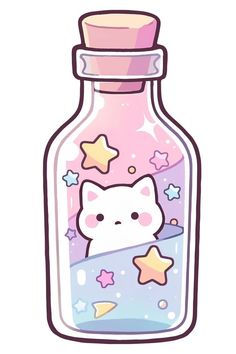 a bottle with an image of a cat in it and stars on the bottom,