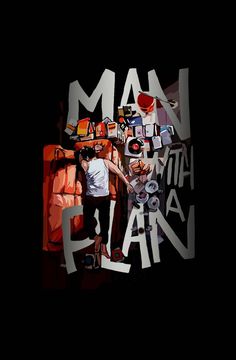 a man with a skateboard in front of a black background that says man on the plane