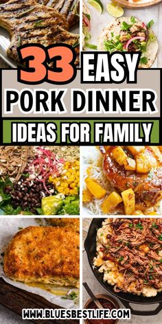 A collection of pork dinner recipes like pork chops, pulled pork and more. Pork Dinner Recipes For Family, Easy Pork Dinner Recipes, Pork Dinner Ideas, Pork Dinner Recipes, Easy Dinner Recipes Pork, Family Meal Ideas, Dinner Ideas For Family, Pork Meals, Pork Recipes For Dinner