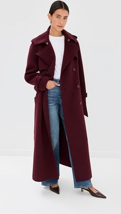 SIMKHAI Rumi Belted Long Coat | Shopbop Office Wool Coat With Belted Cuffs For Fall, Fall Office Wool Coat With Belted Cuffs, Fall Wool Coat With Belted Cuffs For Office, Long Sleeve Wool Coat With Belt, Fall Wool Coat With Self Belt For Work, Fall Wool Coat With Belted Notch Lapel, Belted Long Wool Coat, Classic Double-breasted Wool Coat With Belted Cuffs, Long Wool Coat With Belt