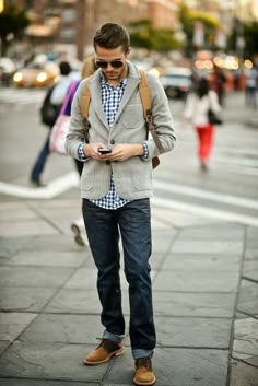 #street #style #men #fashion Check Shirt Outfit, Gingham Shirt Outfit, Blazer Men, Gingham Shirt, Sweater Blazer, Shirt Sweater