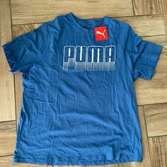 New With Tags Sports Shirt With Blue Logo Print, Casual Blue Sports Shirt, Blue Graphic Tee For Sports, Workout Graphic, Puma Shirts, Sporty Shorts, Color Block Tee, White Puma, Puma White