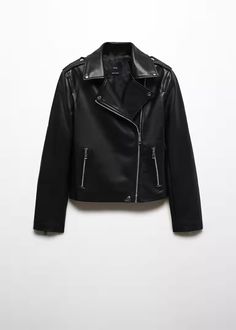 Faux-leather biker jacket - Women | Mango USA Womens Biker Jacket, Short Design, Faux Leather Biker Jacket, Tailored Design, Leather Biker Jacket, Designer Shorts, Christmas 2024, Leather Jackets Women, Jacket Women