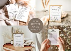 the baby shower game bundle includes cards and envelopes