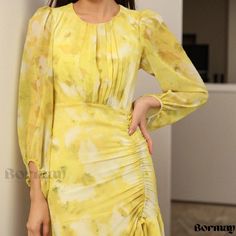 Bormay - Irregular Design Drawstring Long Chiffon Dress with Floral Print Floral Print Chiffon Dress, Chiffon Ruffle Dress, Irregular Skirt, Dress With Floral Print, Basic Skirt, Floral Chiffon Dress, Chiffon Dress Long, Irregular Hem, Chiffon Ruffle