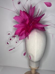 Fuschia Pink Feather Puff, Wedding, Wedding Guest, Races, Ascot, Feather Fascinator Jademurphymillinery Fuchsia. - Etsy Pink Feathered Headpieces For Evening, Pink Feathered Fascinator For Evening, Pink Feather Trim Fascinator For Wedding, Pink Feather Trim Fascinator For Royal Ascot, Pink Feathered Headpiece For Wedding, Pink Feather Hair Accessories For Wedding, Pink Feather Wedding Hair Accessories, Headband Making, Wedding Guess