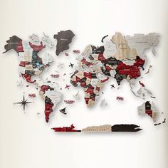 a world map made out of different types of paper