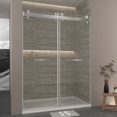 The frameless double sliding shower door with a modern, elegant design and a striking look. This shower door comes with exceptional quality as it is made by an innovative mix of tempered glass and 304 series stainless steel hardware. Double Sliding Door, Corner Shower Enclosures, Double Sliding Doors, Sliding Shower Door, Corner Shower, Home Improvement Store, Shower Door, Shower Enclosure, Sliding Door