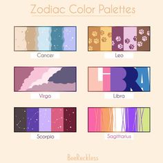 the zodiac color palettes are all different colors and patterns, but there is no image on