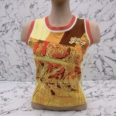 Tank Top Material: 92% Cotton 8% Spandex/Lycra Orange Sports Tops For Summer, Trendy Orange Sports Top, Sporty Orange Top For Spring, Fitted Orange Printed Top, Sporty Orange Summer Top, Fitted Orange Tops With Graphic Print, Retro Orange Sleeveless Top, Summer Y2k Orange Top, Print Tank Top