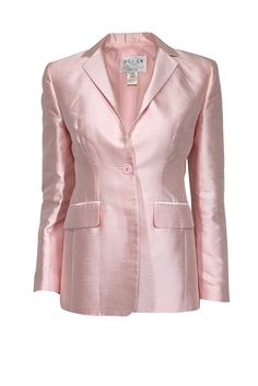 Current Boutique-Oscar de la Renta - Pink Silk Single Button Blazer Sz 4P Define Feminine, Pastel Pink Color, Sheath Skirt, Silk Blazer, Single Button Blazer, Glam Girl, Notch Collar, Blazer Buttons, Pink Silk