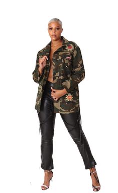 For Her NYC 81937 Combat Style Long Sleeve Utility Jacket For Fall, Combat Style Utility Jacket With Long Sleeves For Fall, Fall Combat Camouflage Utility Jacket, Combat Style Camouflage Utility Jacket For Fall, Camouflage Utility Jacket For Streetwear In Fall, Camouflage Military Outerwear For Spring, Camouflage Utility Jacket For Fall Streetwear, Military Camouflage Utility Jacket For Fall, Spring Utility Camouflage Outerwear