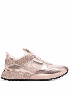 soft pink/rose gold leather monogram pattern panelled design logo patch to the side round toe front lace-up fastening logo patch at the tongue branded insole pull-tab at the heel flat rubber sole Mk Shoes, Michael Kors Shoes Sneakers, Leather Monogram, Monogram Pattern, Demi Fine Jewelry, Summer Beach Wear, Flat Boots, Fine Earrings, Ballet Flat Shoes