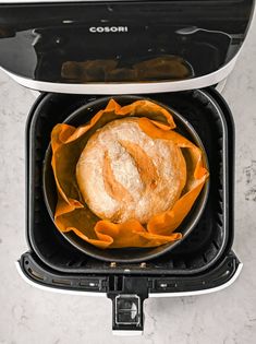 a loaf of bread sitting in an air fryer