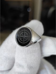 Onyx Compass Signet Ring that can be personalized with your desired Family Crest design. A handmade piece that has been brought to life with the combination of fine goldsmith techniques and the latest technology. 📩 Leave us a message with your custom personalization, your family crest, coat of arms, logo or any design imagined. If you would like a different gemstone instead, please contact us. Gemstone Signet Ring - Compass Ring - Intaglio Ring - Wax Seal Ring - Traveler Ring - Danelian Jewelry Black Compass Design Jewelry, Classic Black Engraved Ring, Black Etched Rings For Formal Occasions, Formal Black Etched Rings, Black Anniversary Rings With Engraving Option, Black Sterling Silver Signet Ring With Engraving Option, Formal Black Engraved Ring With Engraving Option, Black Engraved Ring For Formal Occasions, Black Carved Round Rings