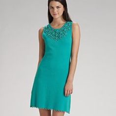 A Fine Look Fit For Day Or Evening Glamor In Enzyme-Dyed Cotton With Tonal Beading Along The Neckline And Hem. About 23" From Natural Waist Cotton Hand Wash Imported York Dress, Dresses Xs, Blue Green, Mini Dress, Womens Dresses, Women Shopping, Blue, Color