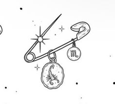 a drawing of a pair of scissors with zodiac signs hanging from it's handles