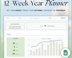 the 12 - week year planner is shown with text overlaying it and an image of