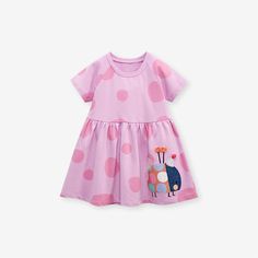 Spring Cotton Dress With Cartoon Print, Spring Cartoon Print Cotton Dress, Cotton Short Sleeve Dresses With Cartoon Print, Pink Short Sleeve Dresses With Cartoon Print, Pink Short Sleeve Dress With Cartoon Print, Spring Cartoon Print Dresses For Playtime, Spring Cartoon Print Dress For Playtime, Spring Cartoon Print Dress With Short Sleeves, Playful Cartoon Print Dresses For Spring