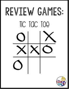 a sign that says review games tic tac toe with an xo symbol