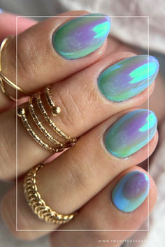 Chrome Summer Nails Great Nails Ideas, Beach Gel Manicure, Carribean Nails Summer, Sunset Chrome Nails, Summer Chrome Nails 2024, Chrome Nails With Glitter, Turquoise Chrome Nails, Beach Nails 2024, Fun Chrome Nails