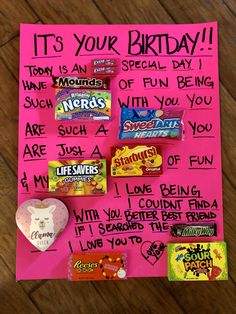 Birthday candy poster Birthday Candy Poster Friend, Candy Birthday Poster For Friend, Candy Birthday Present Ideas, Birthday Card With Candy Bars, Happy Birthday Poster With Candy, Funny Birthday Candy Poster, Birthday Candy Posters For Friends, Candy Birthday Board Ideas, Candy Posters Birthday