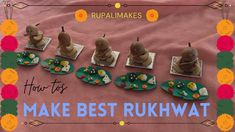 there are many small stuffed animals on the table with food in front of them and words that read how to make best rukwait