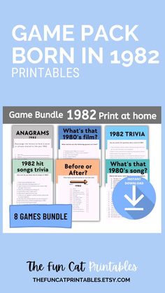 game pack born in 1932 printables for the fun cat project, which includes 8 games