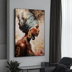 a painting hanging on the wall in a living room