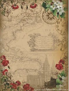 an old map with roses on it