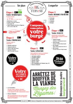 a menu with different types of food in french and english, including meats on the side