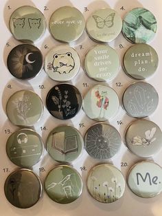 "1.75\" & 2.25\" Green Aesthetic Inspired Button Pins!" Diy Pin Designs, Diy Buttons Pins Ideas, Pins Design Button, How To Make Diy Pins, How To Make Diy Stickers