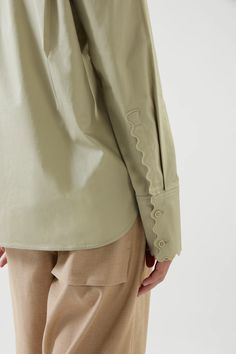 SCALLOPED-EDGED SHIRT - DUSTY LIGHT GREEN - COS Scalloped Shirt, Cos Shirt, Cos Tops, Silk Blouses, Shirts And Blouses, Denim Shirts, Fashion Vocabulary, Shirt Detail, Arab Fashion