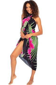 HAWAIIAN PARROT SARONG. Striking parrot sarong wrap with vibrant tropical colors gives you an exotic look and feel. Trimmed with boho fringed edges. Includes a coconut clip for easy tying GENEROUSLY SIZED at 67x 45, this swimsuit cover up fits most sizes. Wear it as a sarong skirt, wrap as a pareo dress, or wear as a shawl. Use for a beach blanket, tablecloth, even a colorful wall hanging 100% RAYON. With a soft, silky feel, rayon is a natural fiber that lets skin breathe. This bathing suit or b Beach Season Vacation Wrap Sarong, Tropical Wrap Sarong For Summer, Tropical Style Wrap Sarong For Beach Season, Summer Green Sarong For Vacation, Beachy Green Cover-up With Tropical Print, Multicolor Printed Wrap Cover-up, Summer Vacation Green Sarong, Bohemian Tropical Print Sarong For Beach Cover-up, Tropical Wrap Swimwear For Beach Party