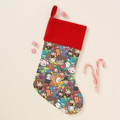 a christmas stocking with candy canes and candies