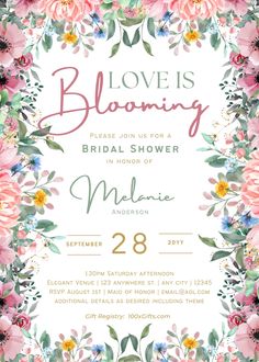 the floral bridal shower is shown in pink and green