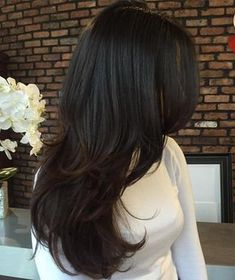 Rambut Brunette, Long Layered Haircuts, Long Black Hair, Balayage Highlights, Brigitte Bardot, Long Hair Cuts, Aesthetic Hair