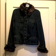 This Blue Jean And Fake Fur Jacket By Inc Is A Great Addition For A Fall Wardrobe! Size Medium. Fabric Stretches. Removable Fur Trim At Collar And Wrists. Worn 2 Times And Fur Is In Pristine Condition As Depicted In Pictures. Brass Button Closure And 4 Pockets. Stand Up Collar When Not Using Fur! Fitted In Back With Two Pleats On Each Side Of Center. Armpit To Wrist 19”. Armpit To Bottom Of Garment 14” Armpit To Armpit 19”. No Stains, No Smells, No Worn Elbows Or Wrinkles. Fur Looks Brand New Stand Up Collar, Fake Fur, Blue Jean, Fall Wardrobe, Inc International Concepts, Fur Jacket, Fur Trim, Aesthetic Fashion, Shopping Cart